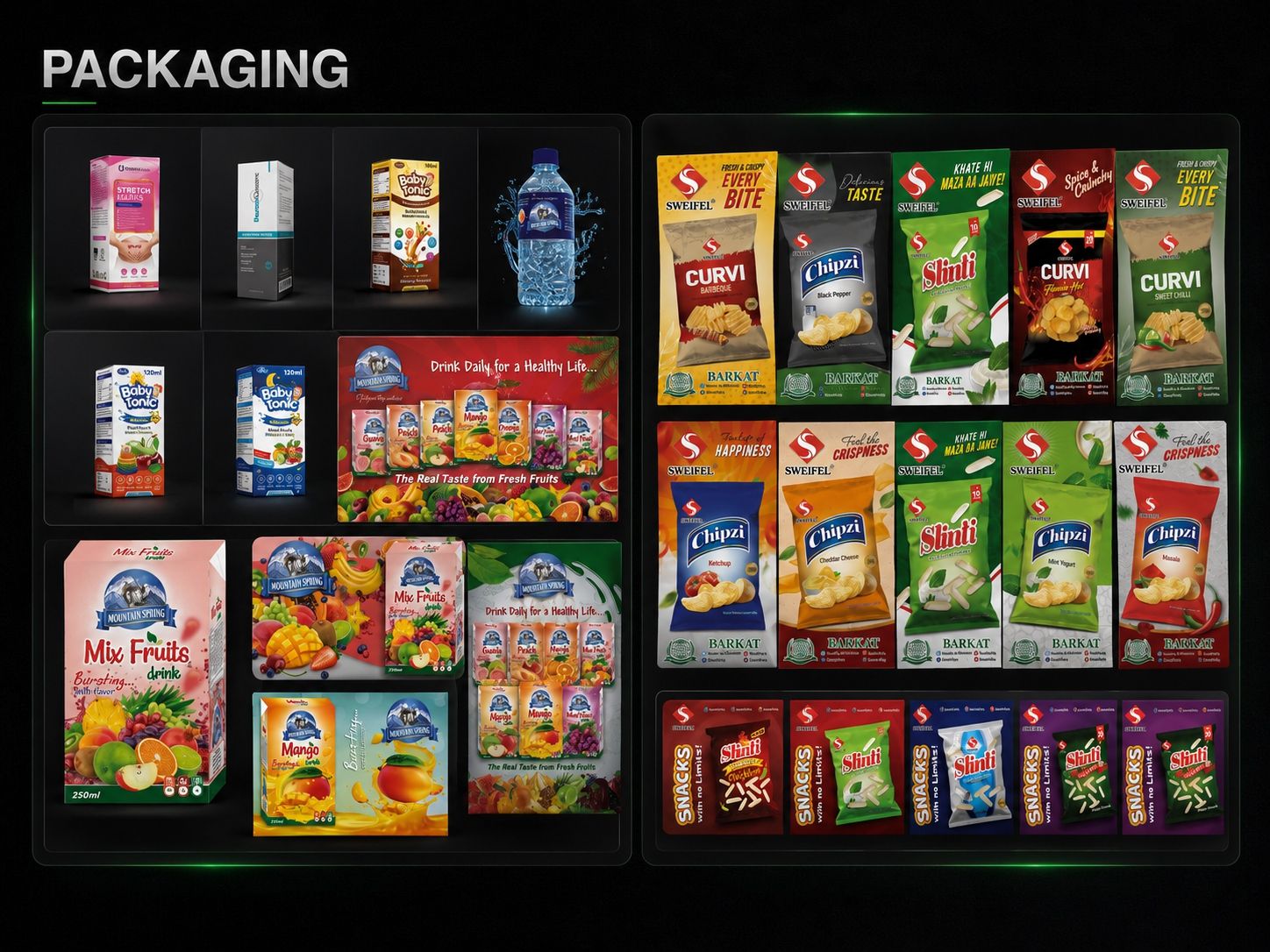 Packaging design — Sweifel and Mountain Spring product ranges